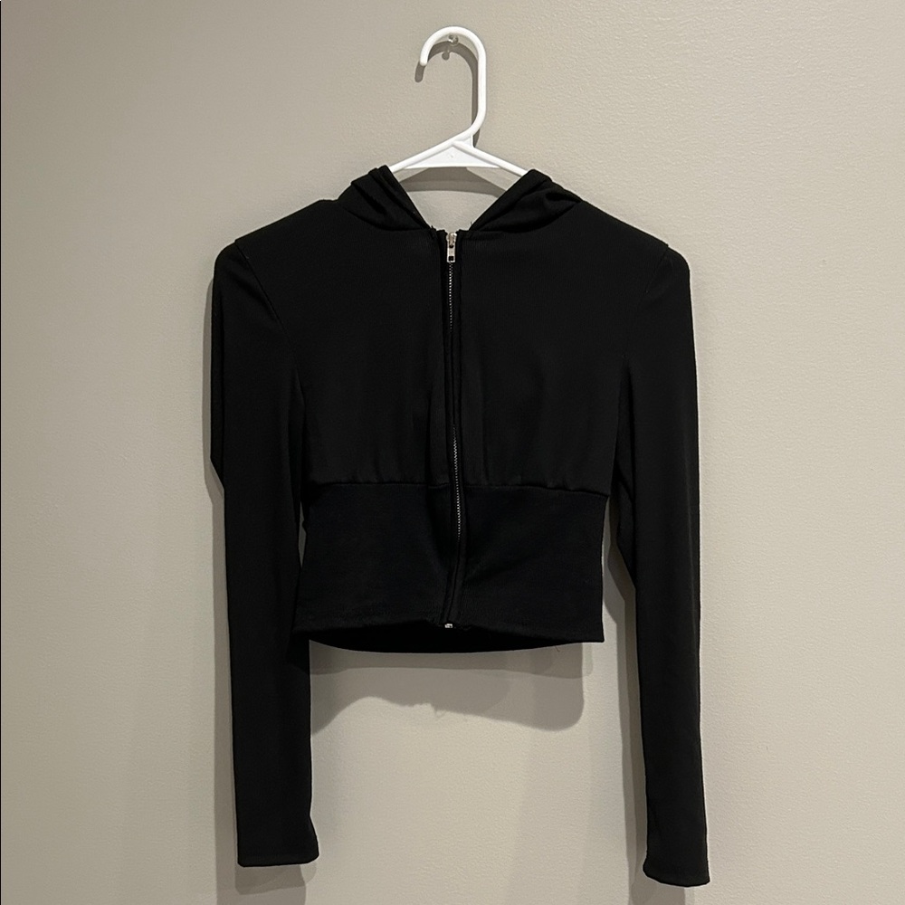 SHEIN Black Cropped Zip-Up Hoodie
